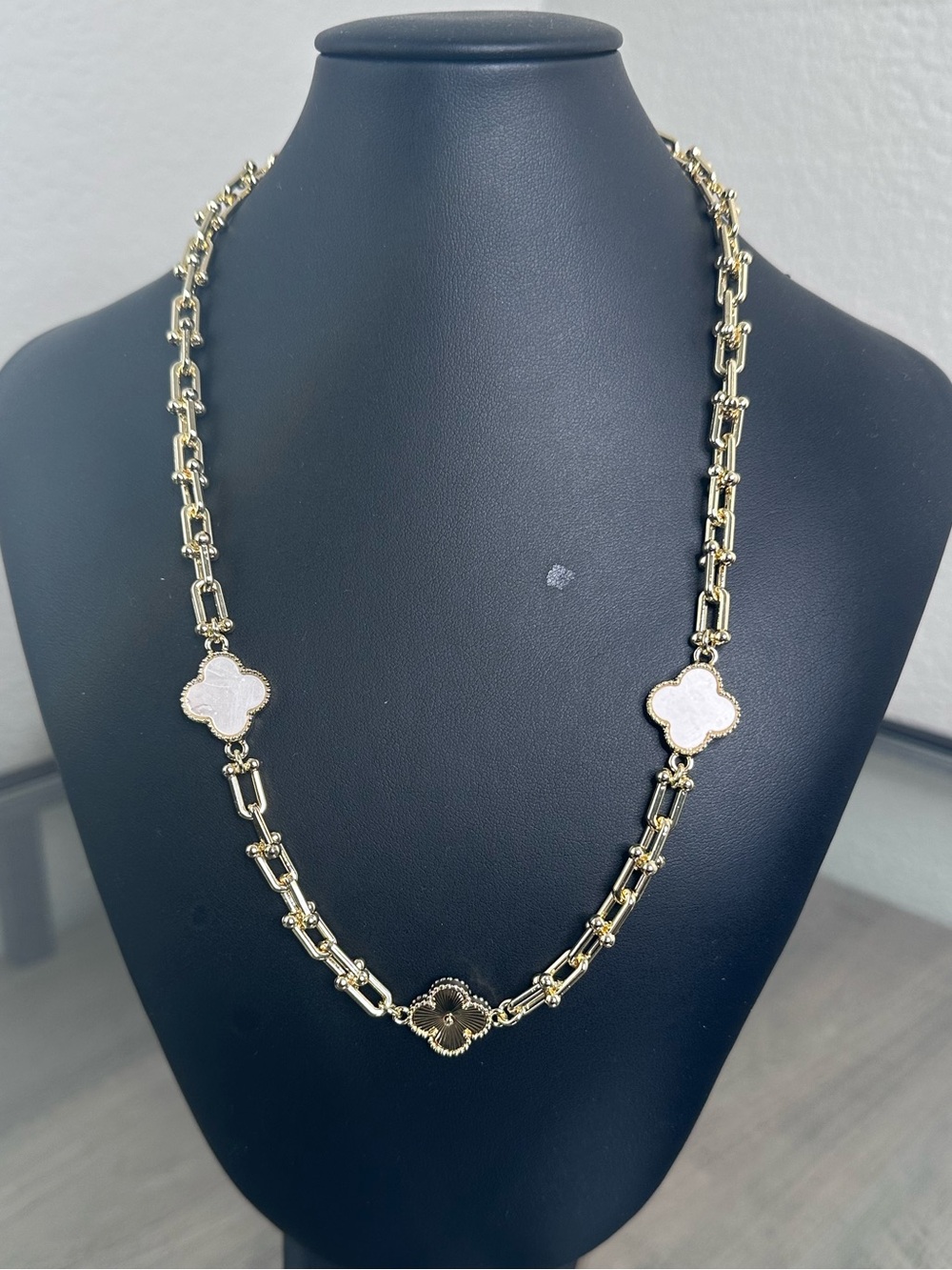 Gold-Filled Chain Necklace with White Clover Accents